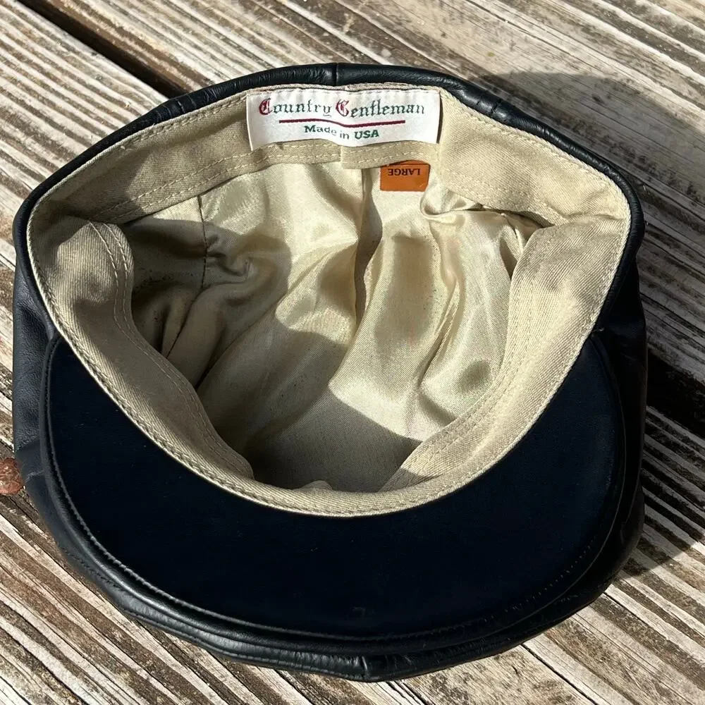 Y2K Faux Leather Cabbie Hat L Structured Newsboy Cap Country Gentleman USA Made